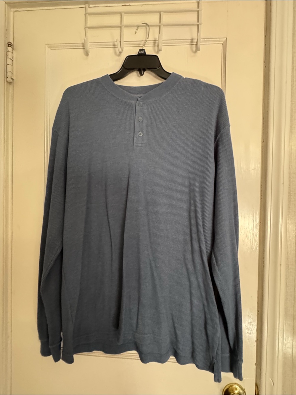 Vintage Faded Glory Men's XL Waffle Knit Thermal Henley Blue Long Sleeve 48/48